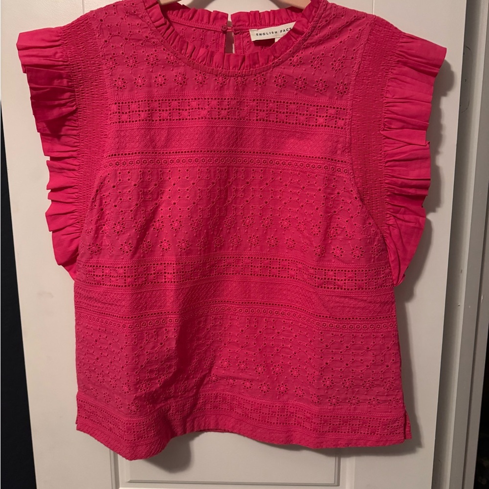 English Factory Hot Pink Eyelet Ruffle Sleeve Blouse